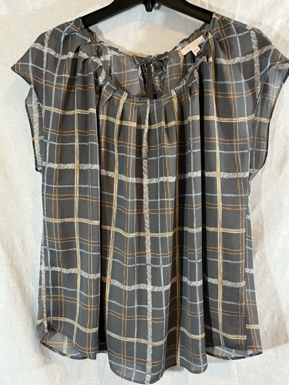 Lauren Conrad Women’s XXL Gray Plaid Short Sleeve Blouse